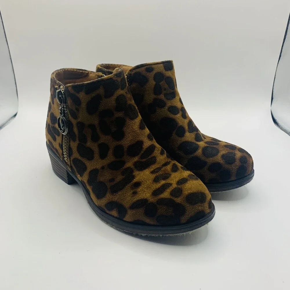 Pierre Dumas Kids Animal Print Leopard Zipp Faux Suede Ankle Shoe Boots Size 11